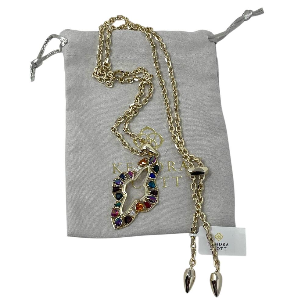 Kendra Scott NWT Abbie Gold Crystal Long Pendant Necklace Gold Multimix Mix